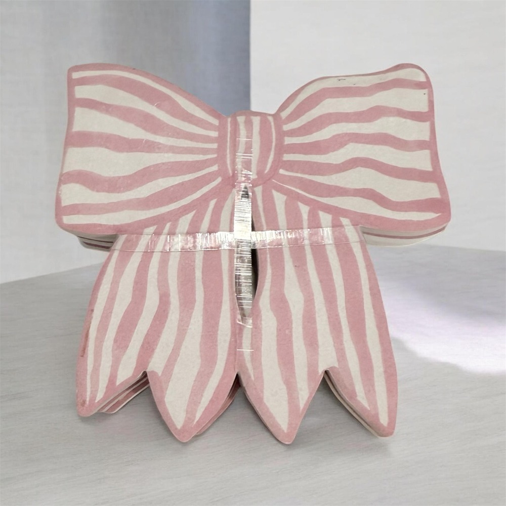 Prima Design Pink White Striped Bow Ceramic Coasters Set of 4 Cork Back 32394
